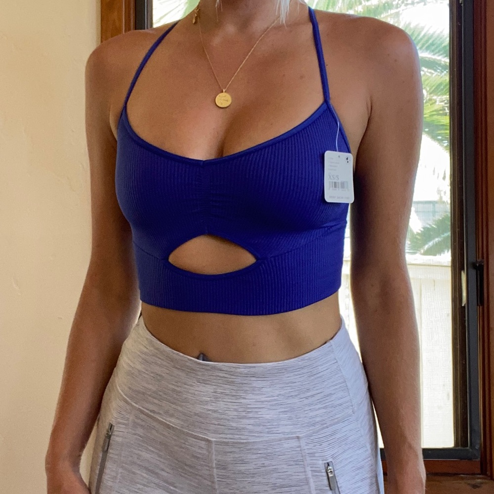 Free people movement blue tank top bra top cut out front athletic wear